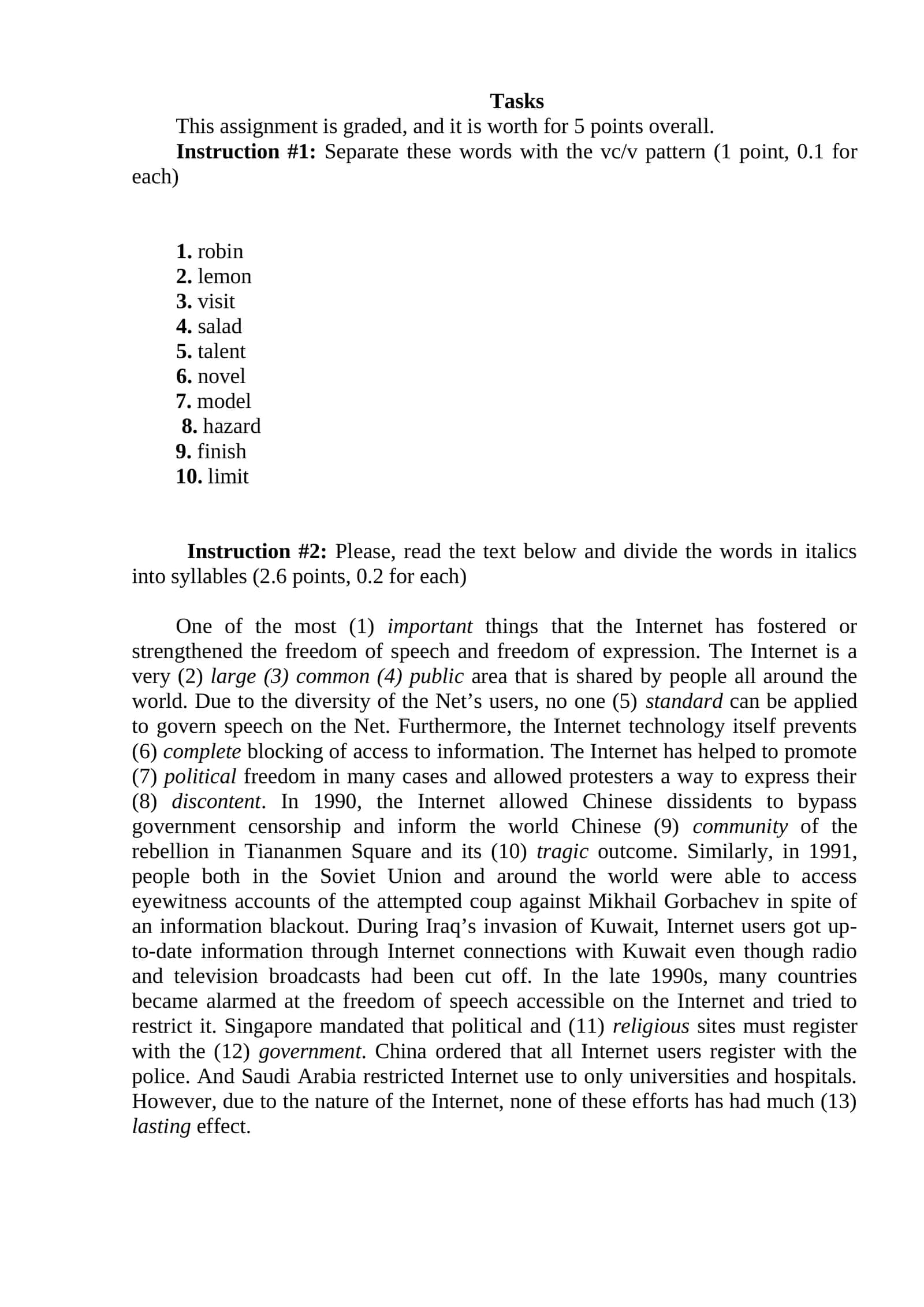 Tasks 1