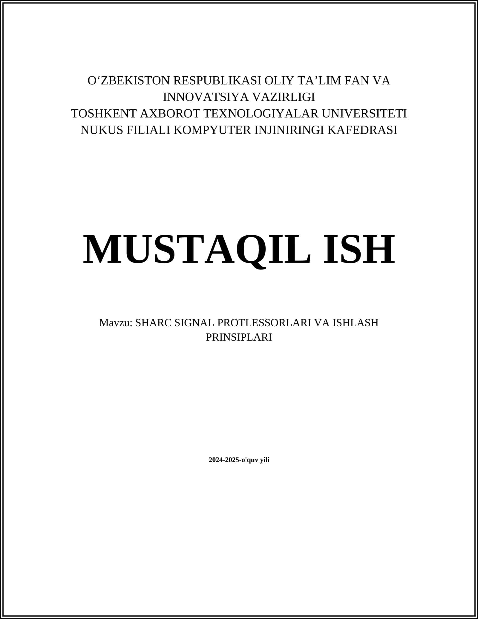 SHARC SIGNAL PROTLESSORLARI VA ISHLASH PRINSIPLARI 1
