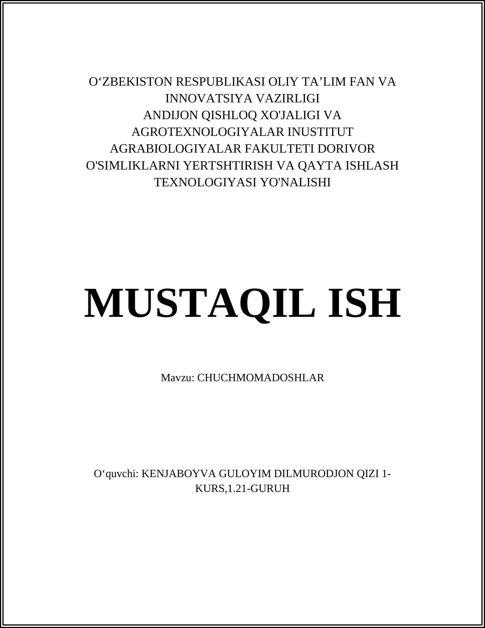 CHUCHMOMADOSHLAR 1