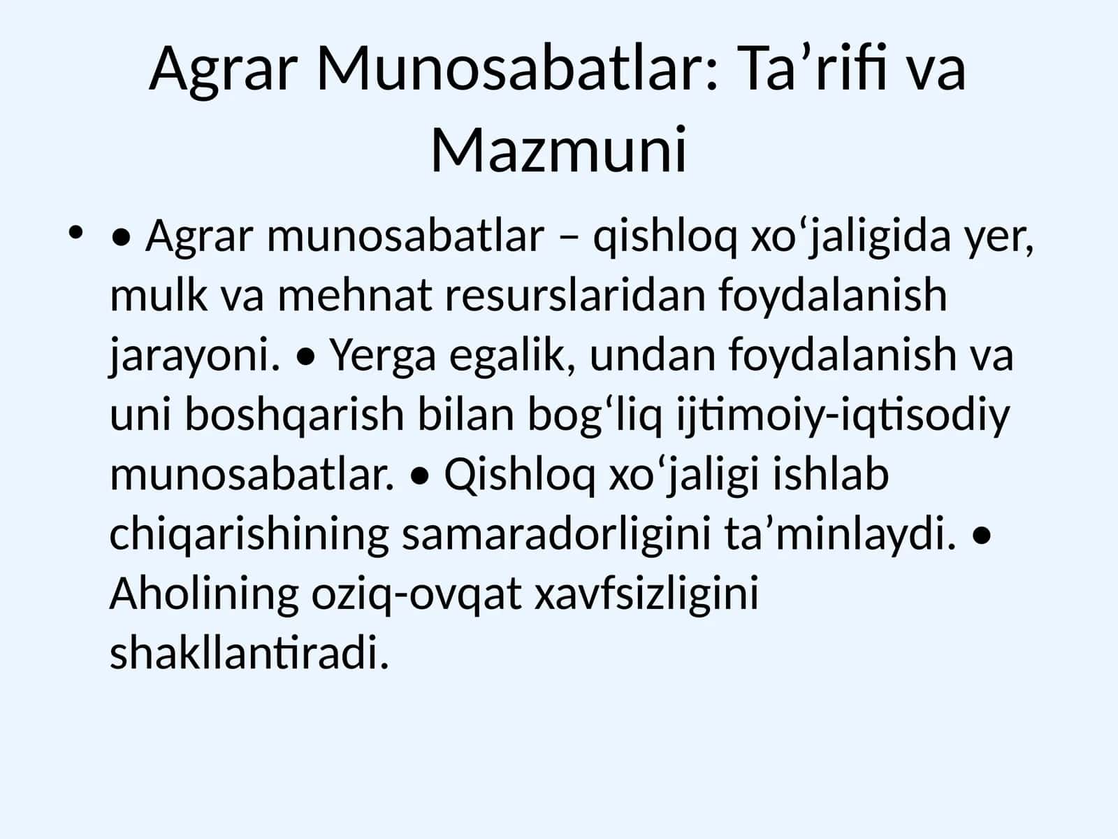 Agrar Munosabatlar: Taʼrifi va Mazmuni 1