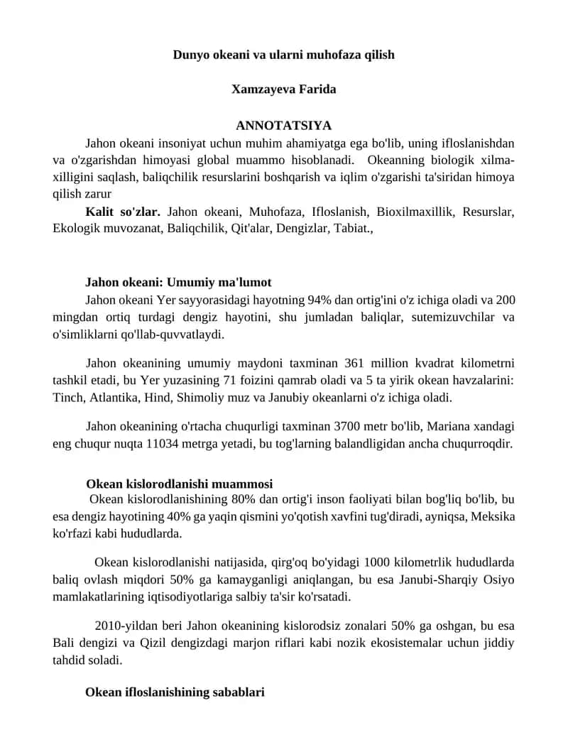 Jahon okeani va ularni muhofaza qilish 1