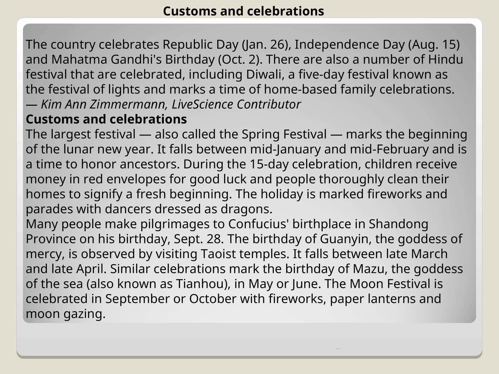 Customs and celebrations 1