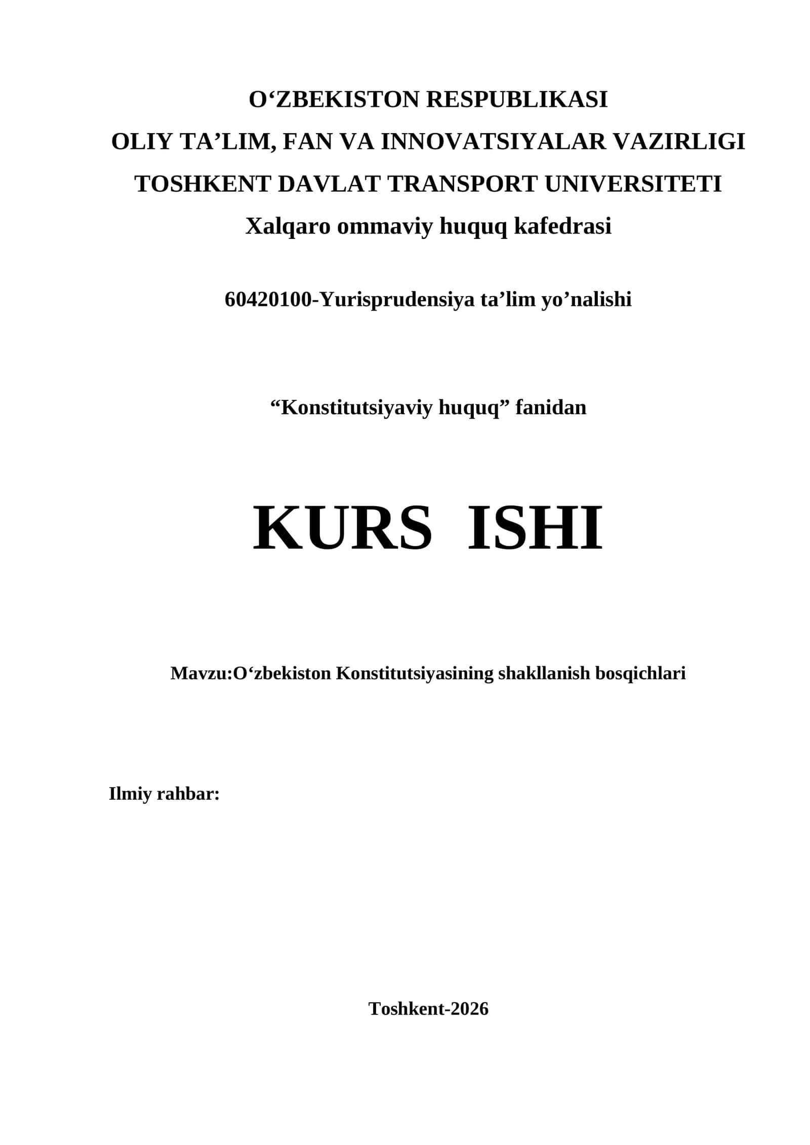 O‘zbekiston Konstitutsiyasining shakllanish bosqichlari kurs ishi 1