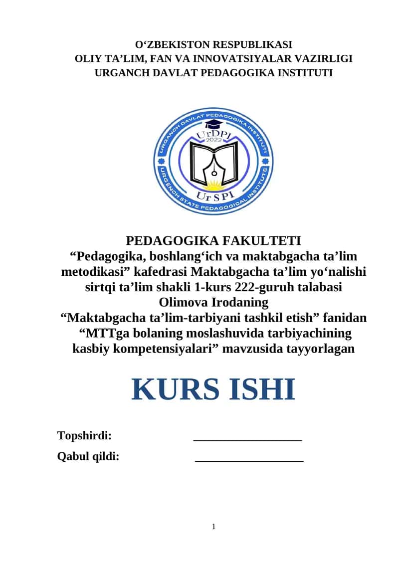 MTTga bolaning moslashuvida tarbiyachining kasbiy kompetensiyalari. 1