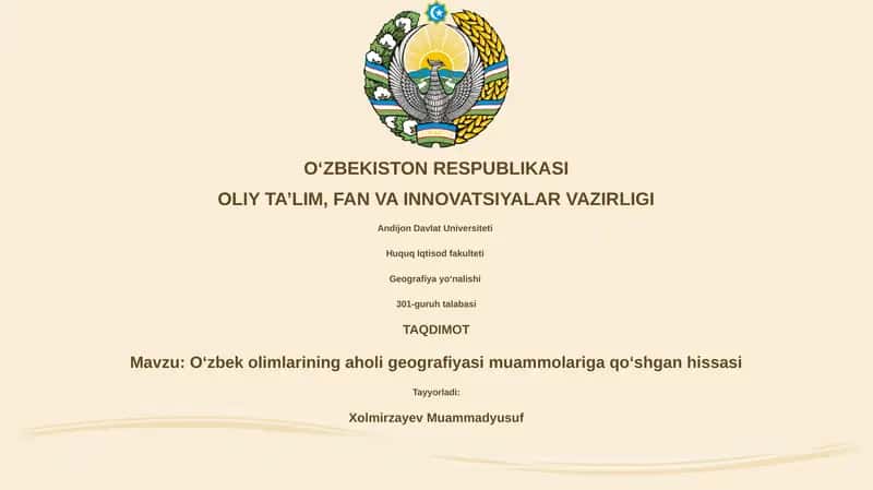 Oʻzbek olimlarining aholi geografiyasi muammolariga qoʻshgan hissasi 1