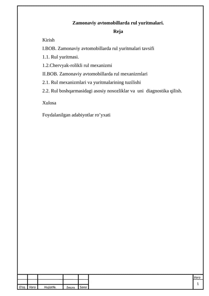 Zamonaviy avtomobillarda rul yuritmalari 1
