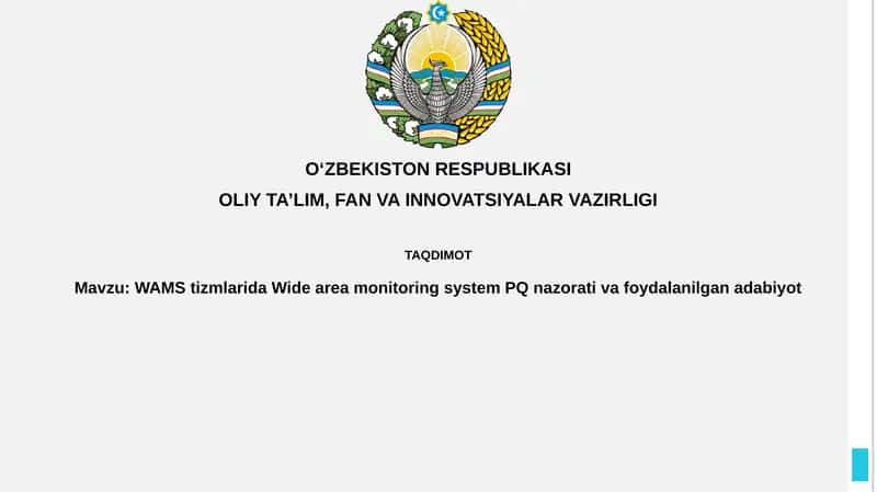 WAMStizmlaridaWide area monitoring system PQnazorativafoydalanilganadabiyot 1