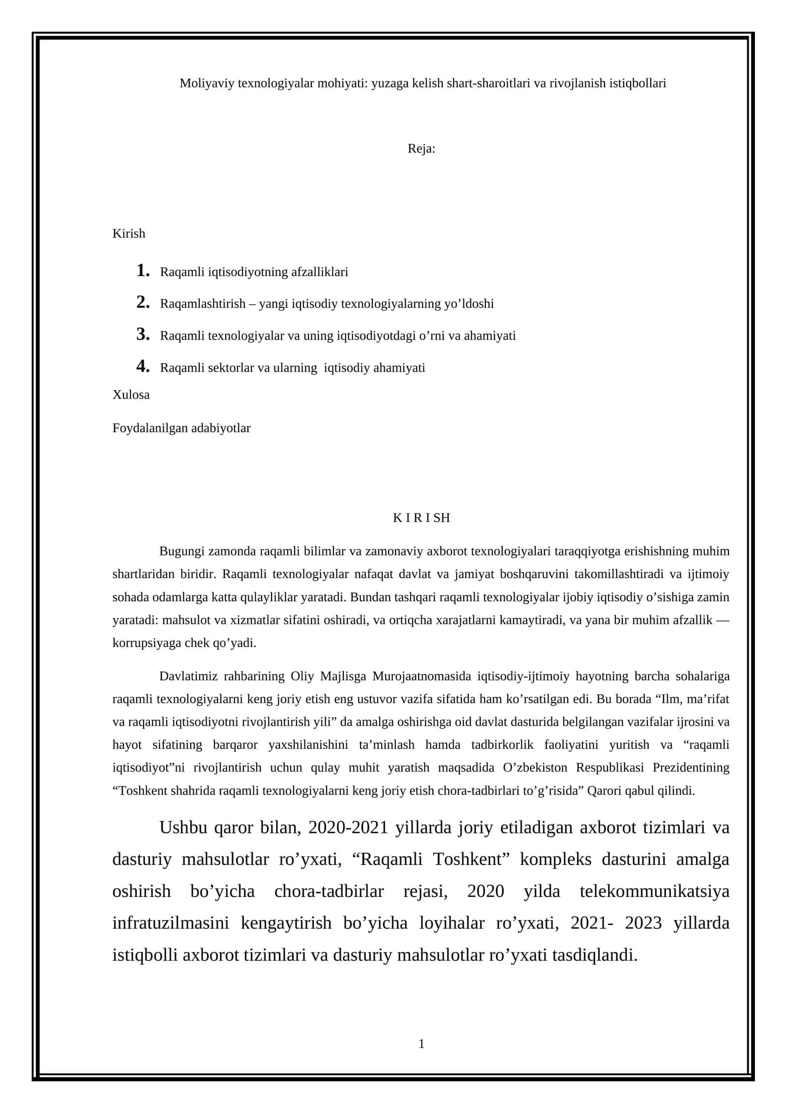 Moliyaviy texnologiyalar mohiyati: yuzaga kelish shart-sharoitlari va rivojlanish istiqbollari 1
