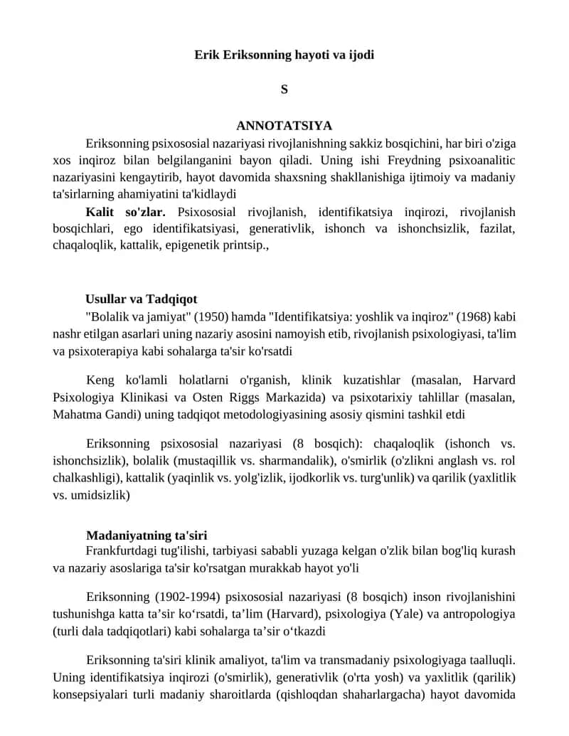 Erik Eriksonning hayoti va ijodi 1