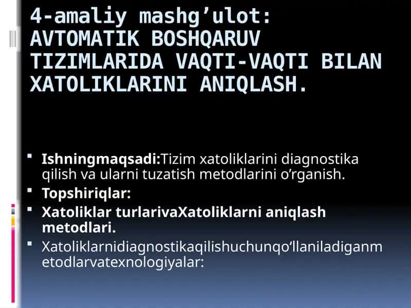 AVTOMATIK BOSHQARUV TIZIMLARIDA VAQTI-VAQTI BILAN XATOLIKLARINI ANIQLASH 1