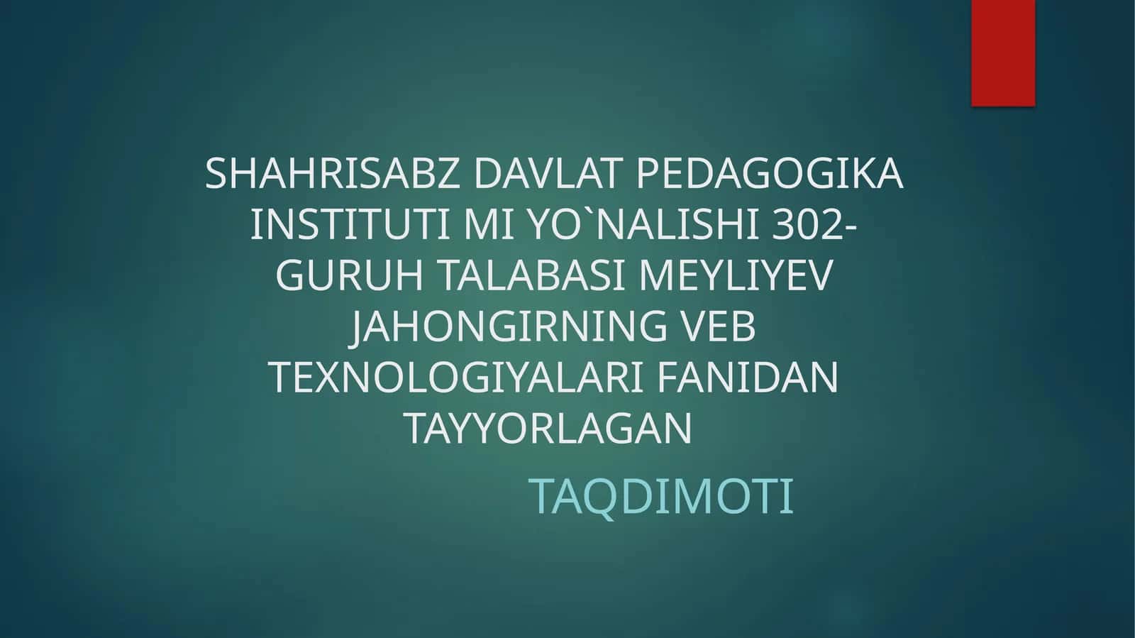 Gipermatnlimarkerlashtili(HTML)asosiytushunchalar,websahifagamatnlarnijoylashtirish,websahifadajadvallarvaformalarbilanishlash,websahifagamediafayllarnibog`lash,websahifagagrafikavatasvirlarchizish 1