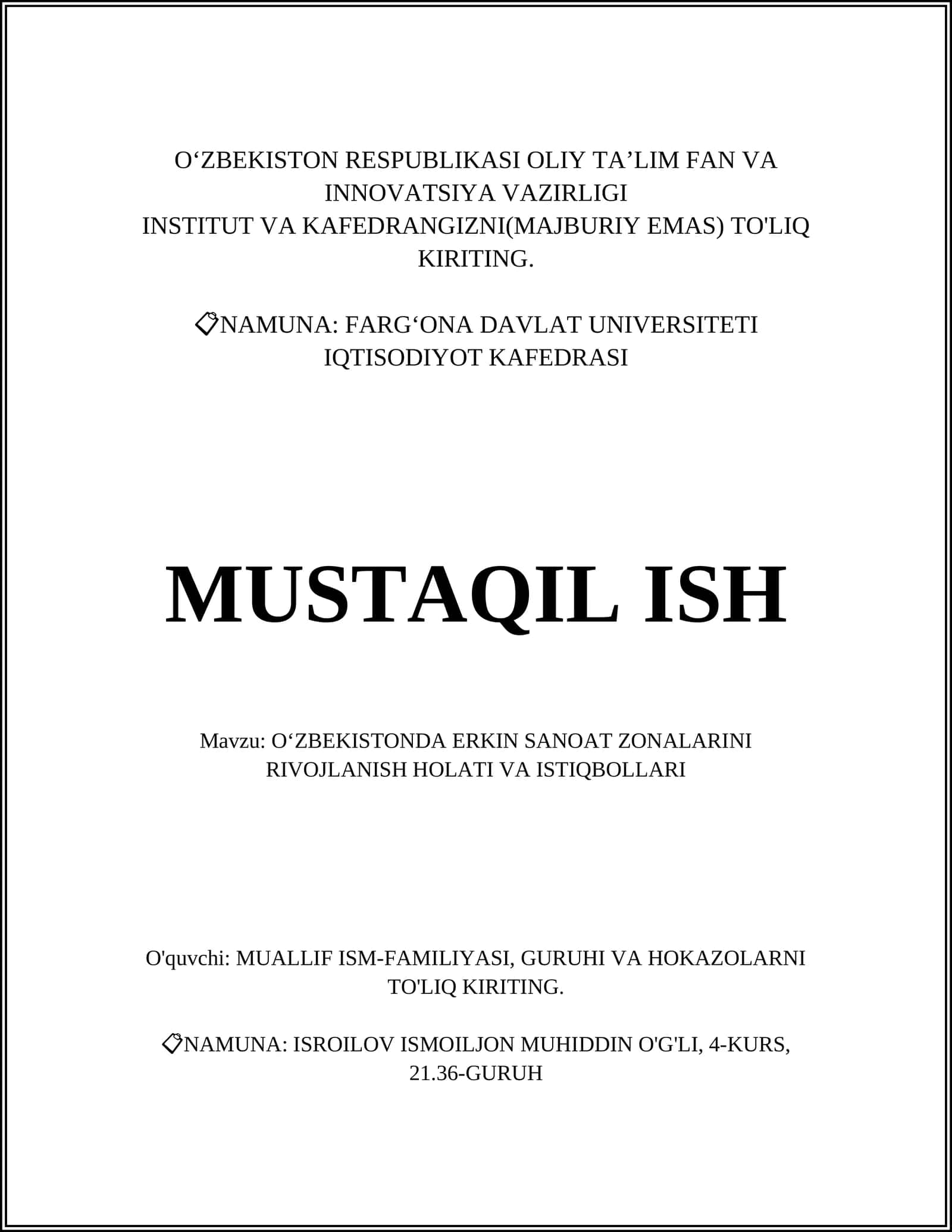 OʻZBEKISTONDA ERKIN SANOAT ZONALARINI RIVOJLANISH HOLATI VA ISTIQBOLLARI 1