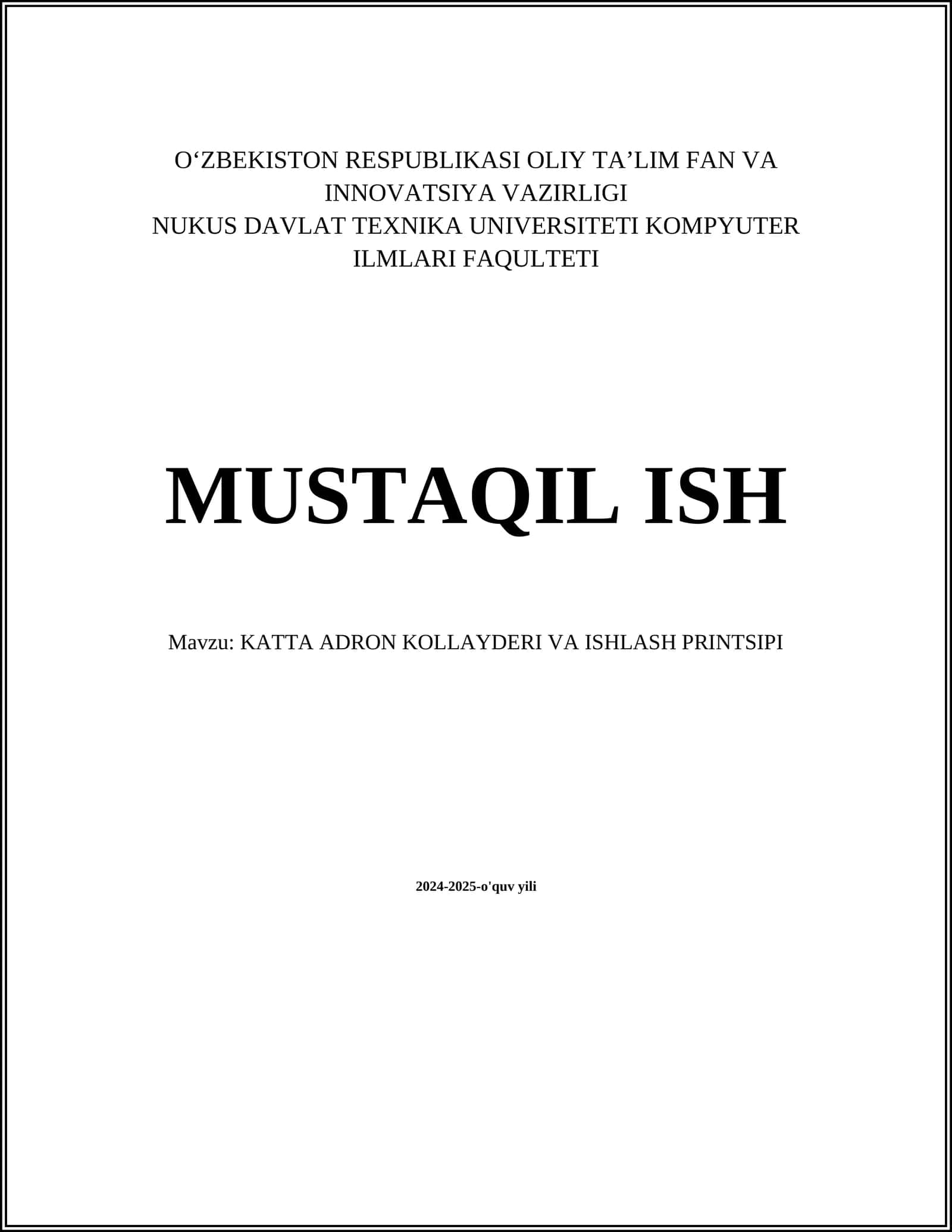 KATTA ADRON KOLLAYDERI VA ISHLASH PRINTSIPI 1