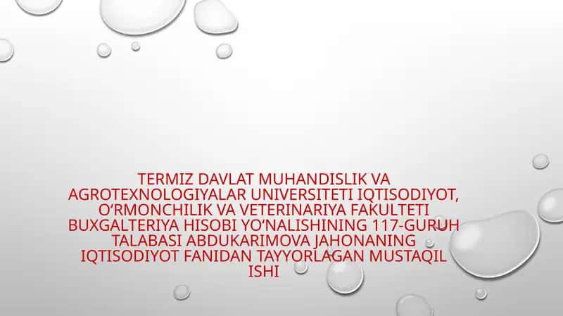 Abdukarimova Jahon iqtisodiyot fanidan mustaqil ish 1