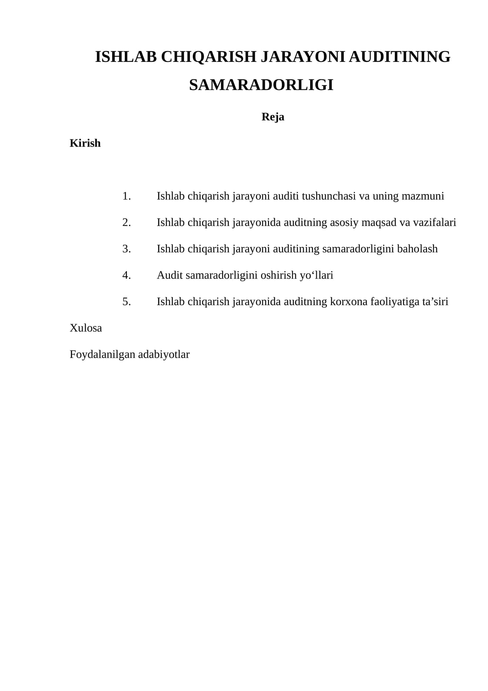 ISHLAB CHIQARISH JARAYONI AUDITINING SAMARADORLIGI 1