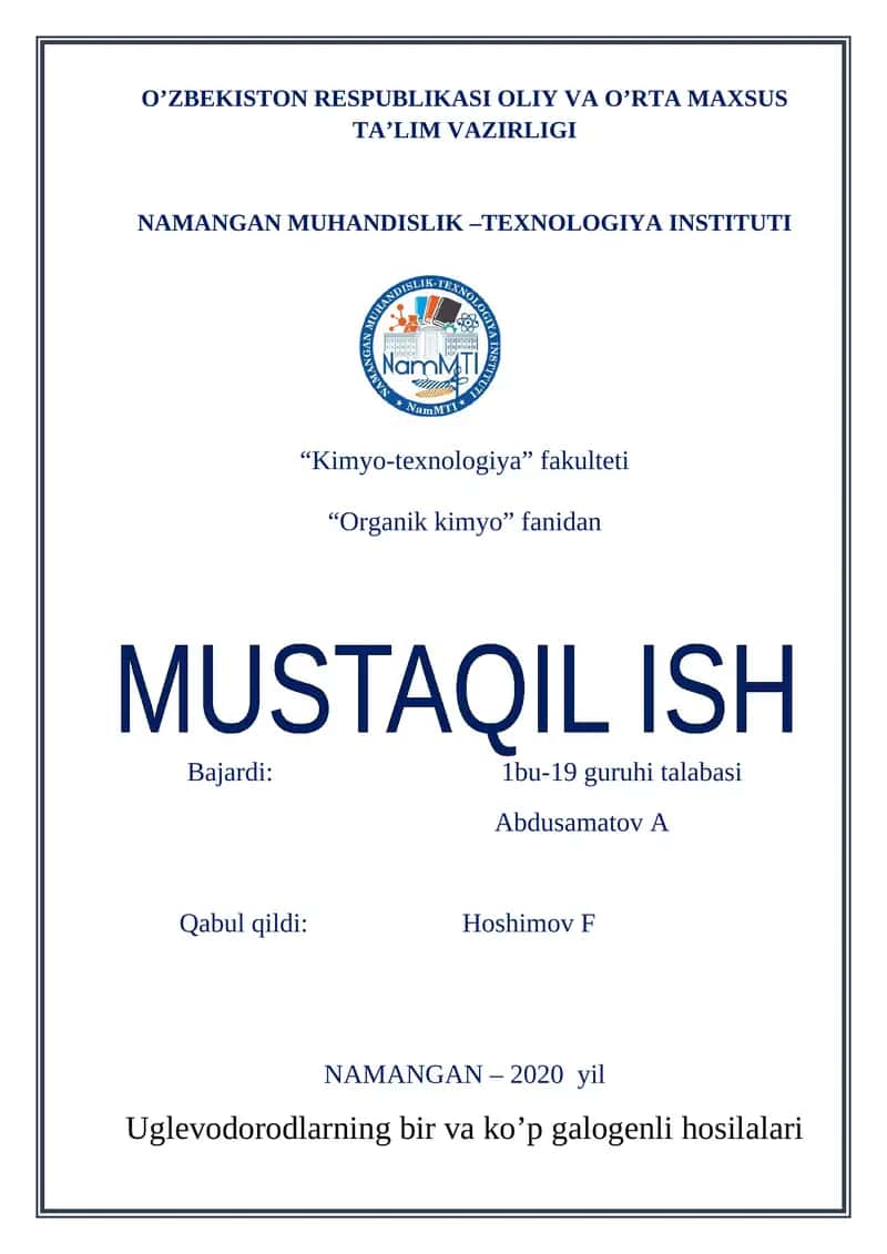 Uglevodorodlarning bir va ko'p galogenli hosilalari 1