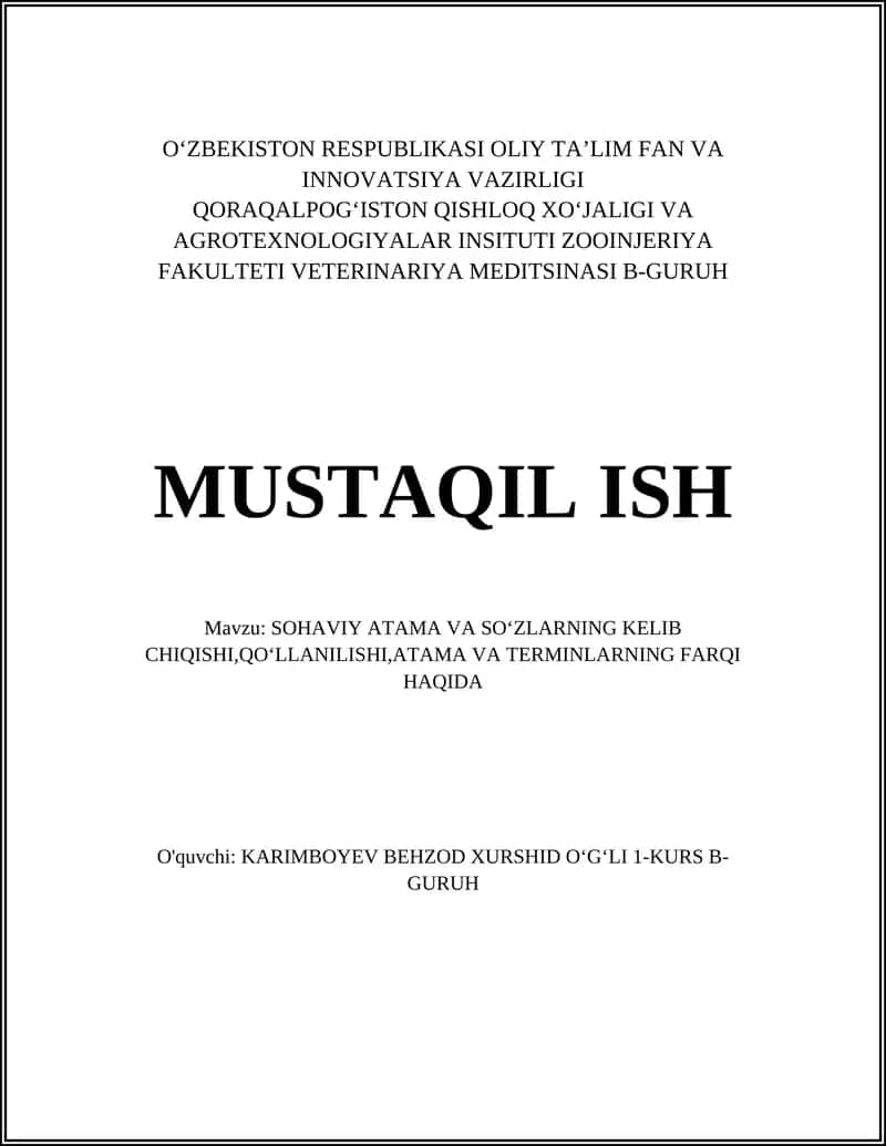 SOHAVIY ATAMA VA SOʻZLARNING KELIB CHIQISHI,QOʻLLANILISHI,ATAMA VA TERMINLARNING FARQI HAQIDA 1