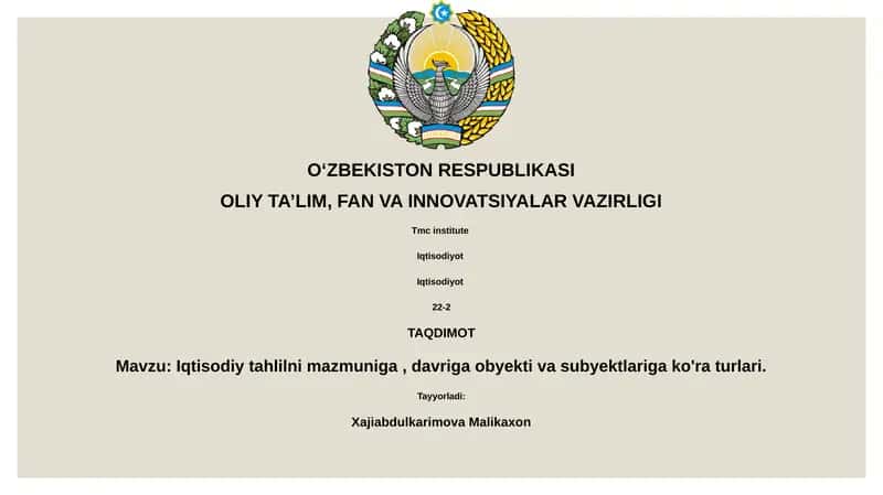 Mazmuniga va Davriga Ko'ra Iqtisodiy Tahlil Turlari 1