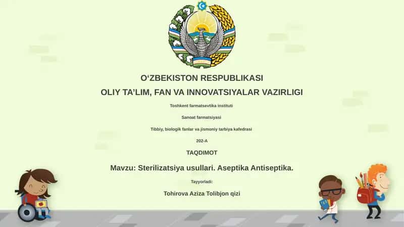 Sterilizatsiya usullari. Aseptika Antiseptika 1