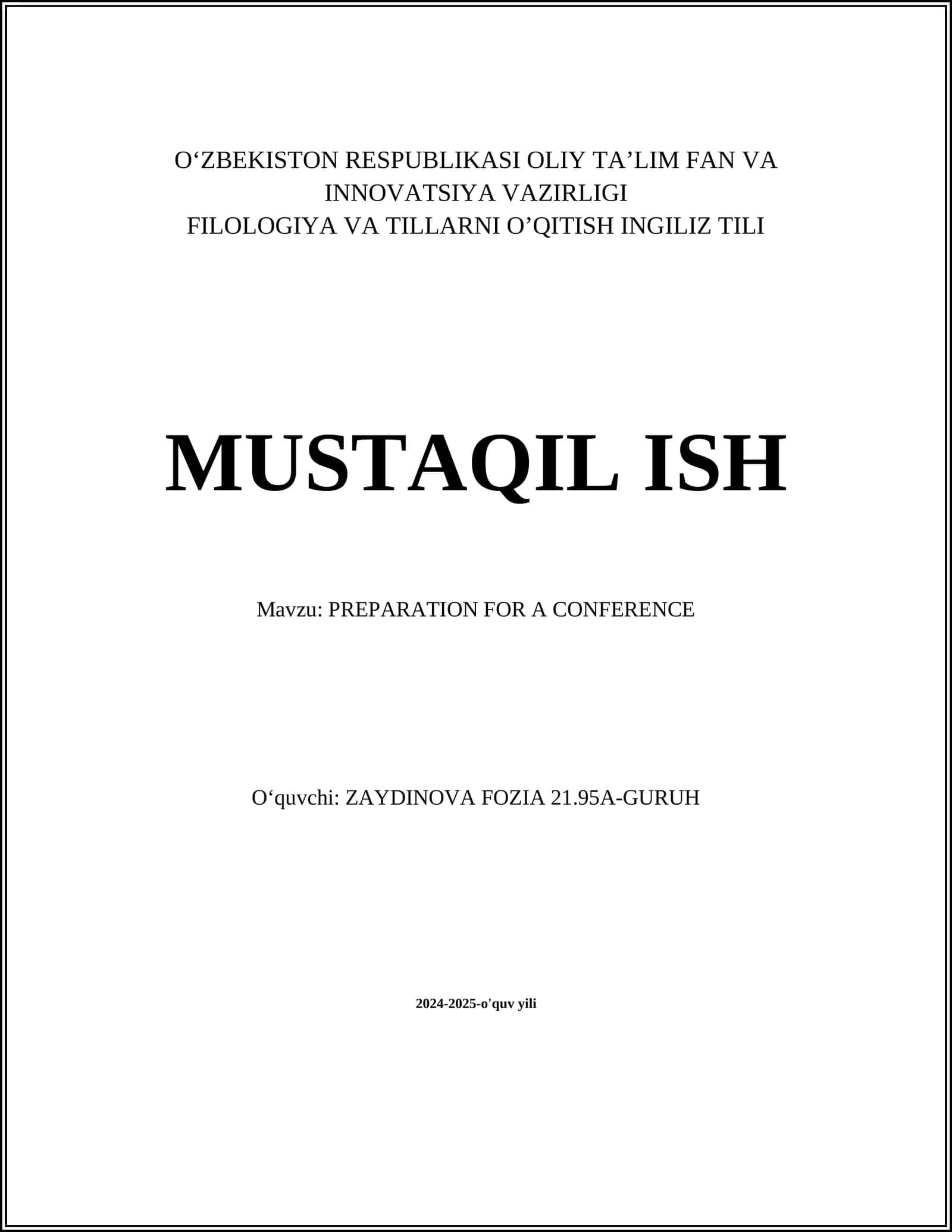 PREPARATION FOR A CONFERENCE 1