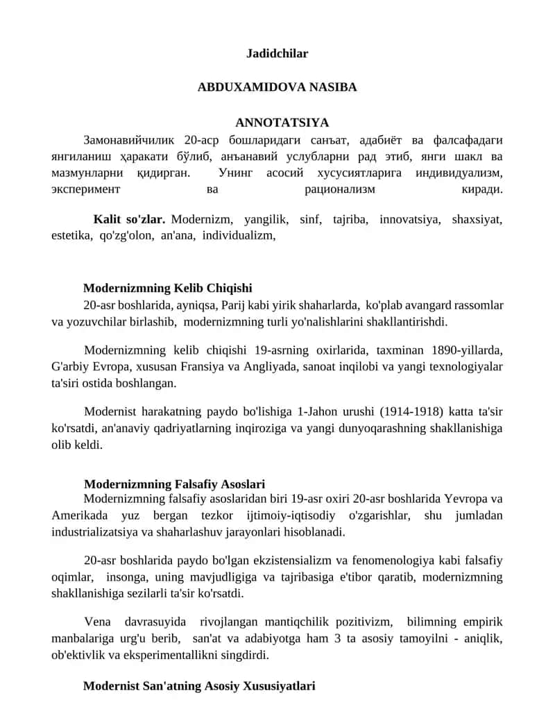 Modernizmning Kelib Chiqishi 1