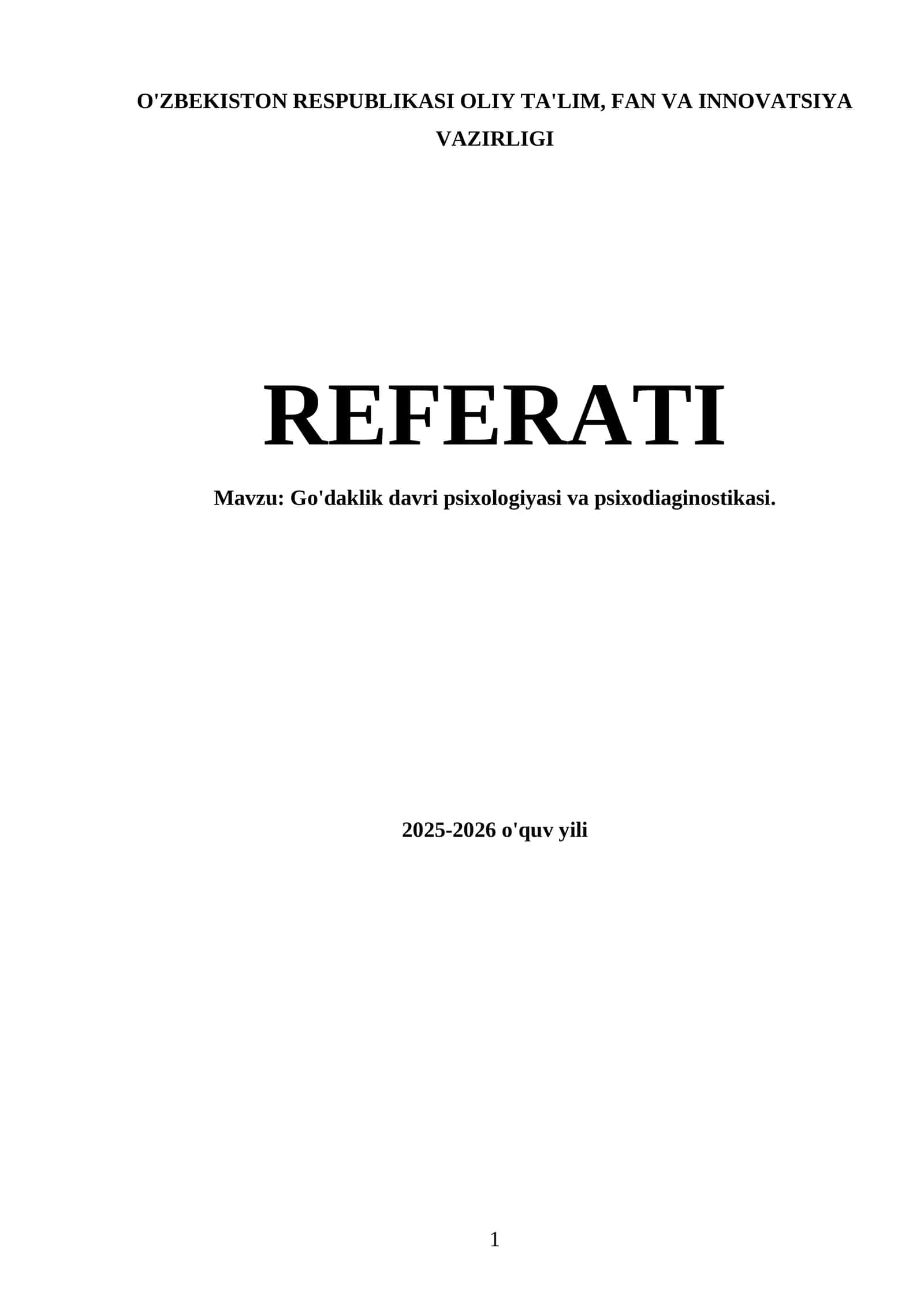 Go'daklik Davri Psixologiyasi va Psixodiaginostikasi 1