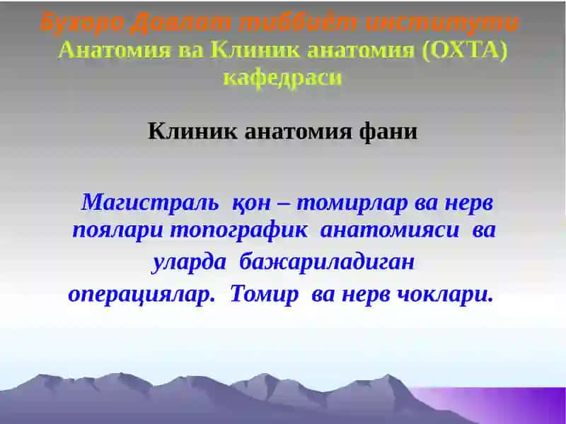 Магистраль  қон – томирлар ва нерв поялари топографик  анатомияси  ва  уларда  бажариладиган  операциялар.  Томир  ва нерв чоклари.
