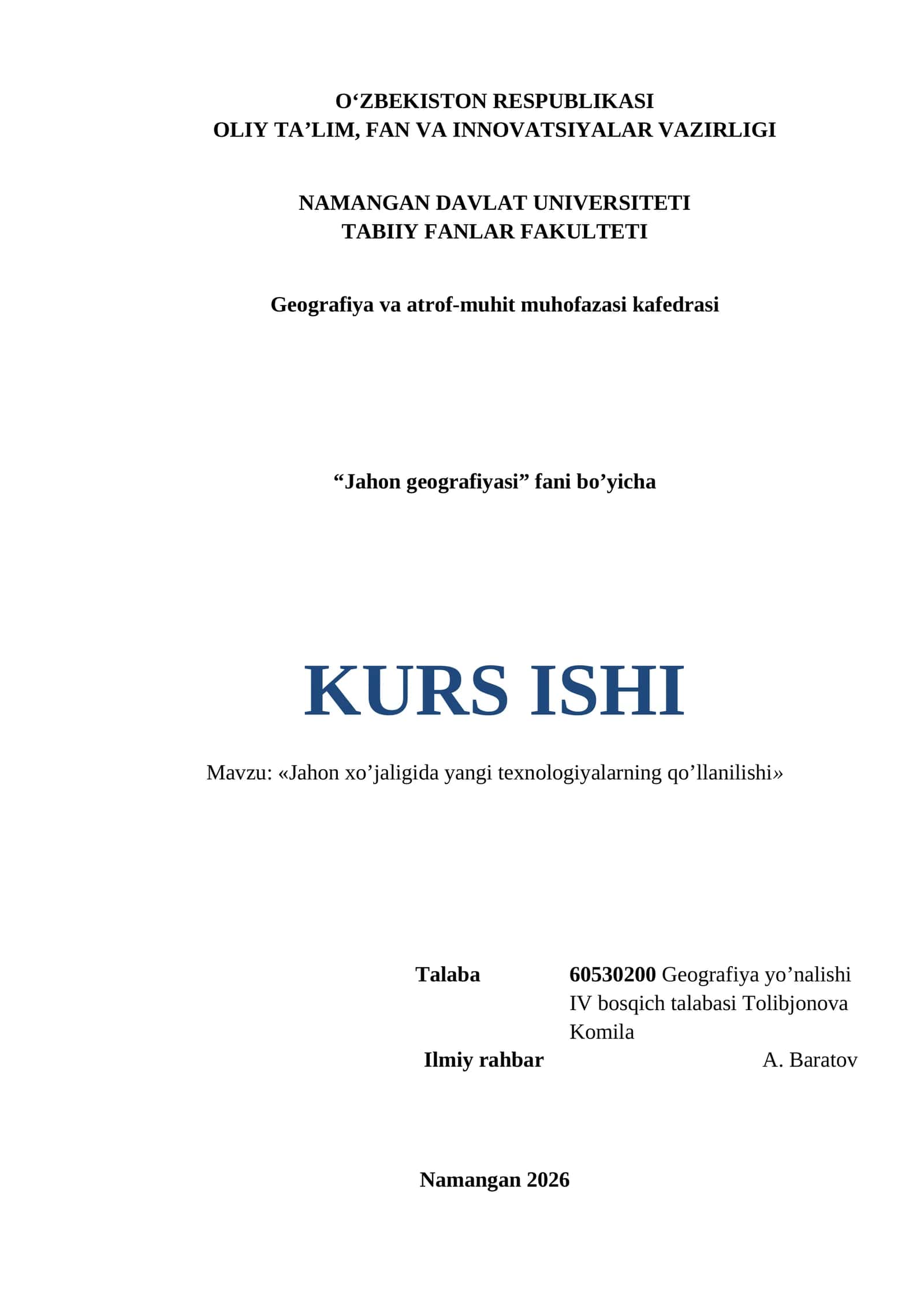 «Jahоn хo’jaligida yangi tехnоlоgiyalarning qo’llanilishi» 1