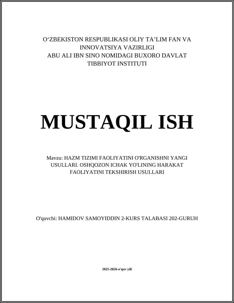 HAZM TIZIMI FAOLIYATINI O'RGANISHNI YANGI USULLARI 1