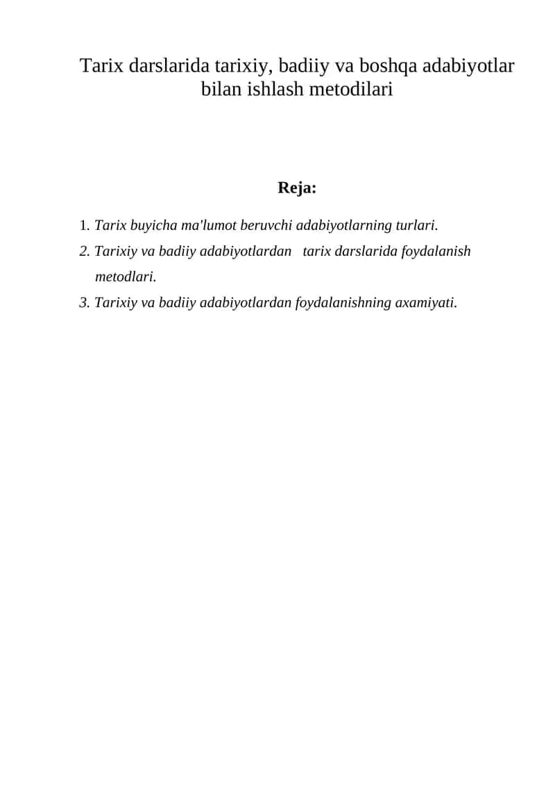 Adabiyotlar bilan Tarix Qo'llash 1