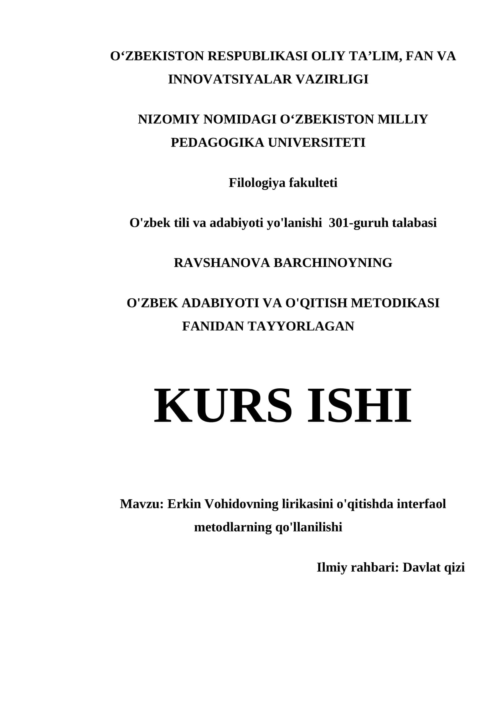 ERKIN VOHIDOVNING LIRIKASINI O'QITISHDA INTERFAOL METODLARNING QO'LLANILISHI 1