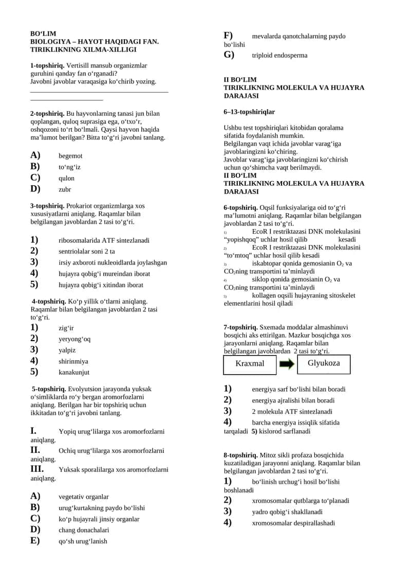 BIOLOGIYA – HAYOT HAQIDAGI FAN 1