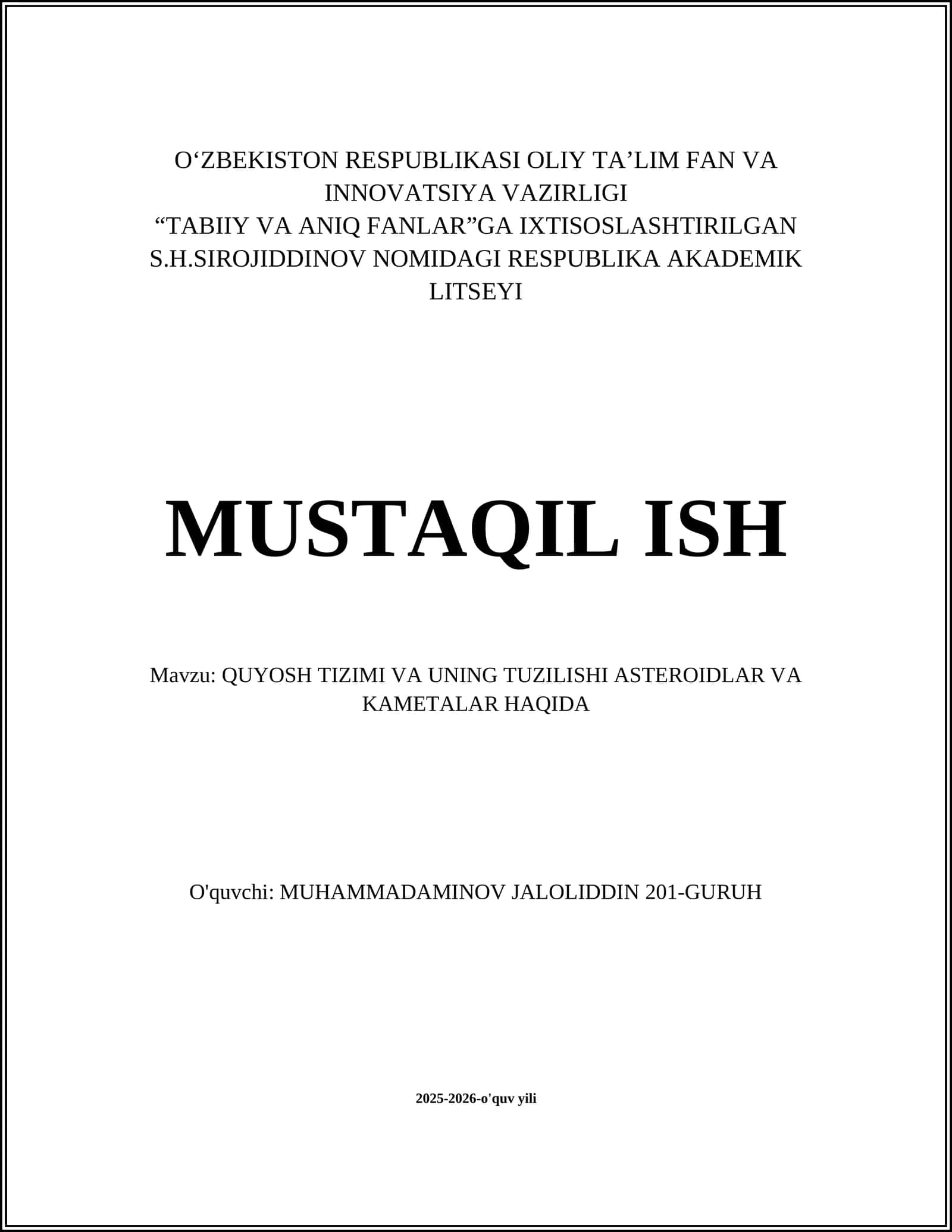 RESPUBLIKA AKADEMIK LITSEYI MUSTAQIL ISH 1