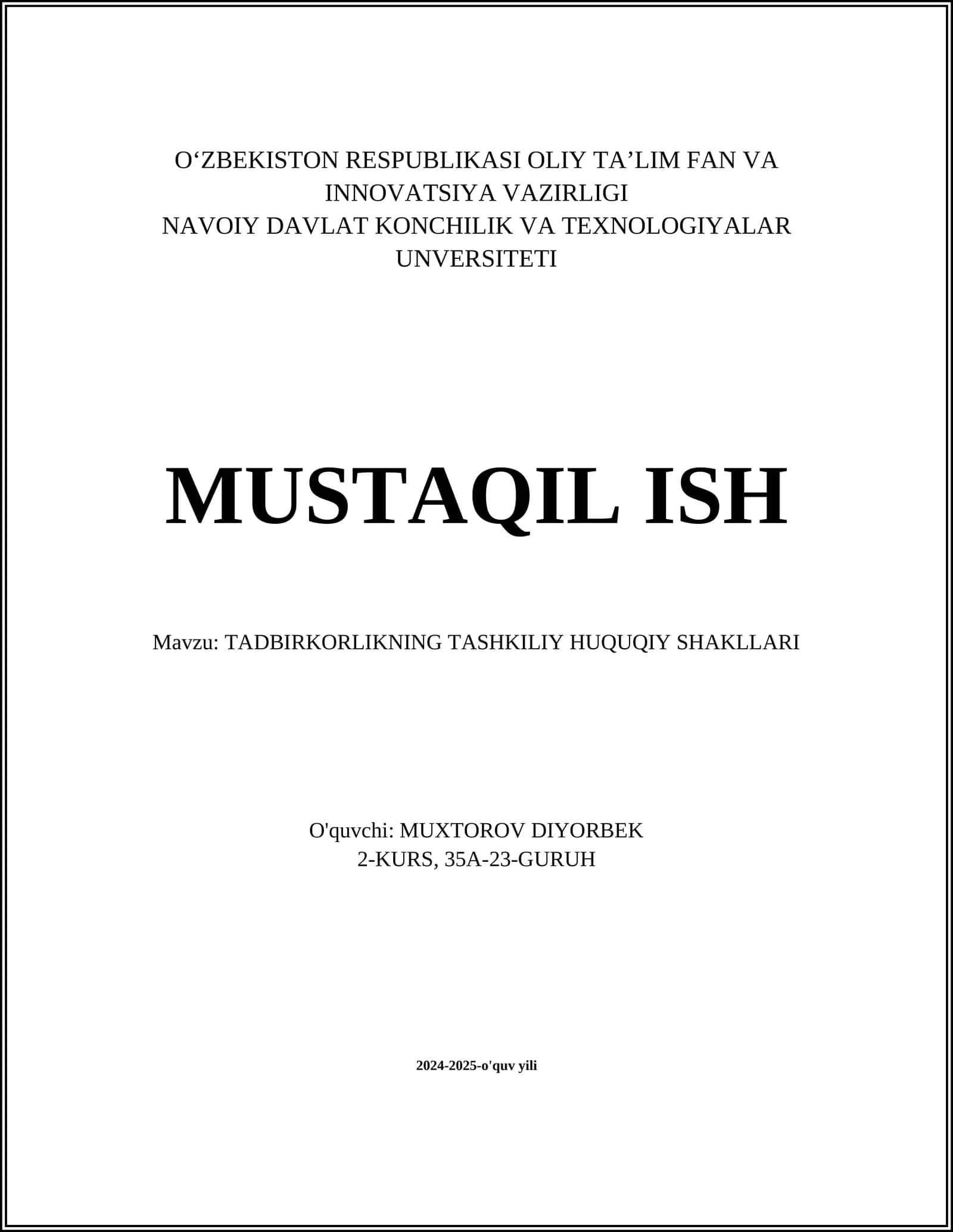 TADBIRKORLIKNING TASHKILIY HUQUQIY SHAKLLARI 1