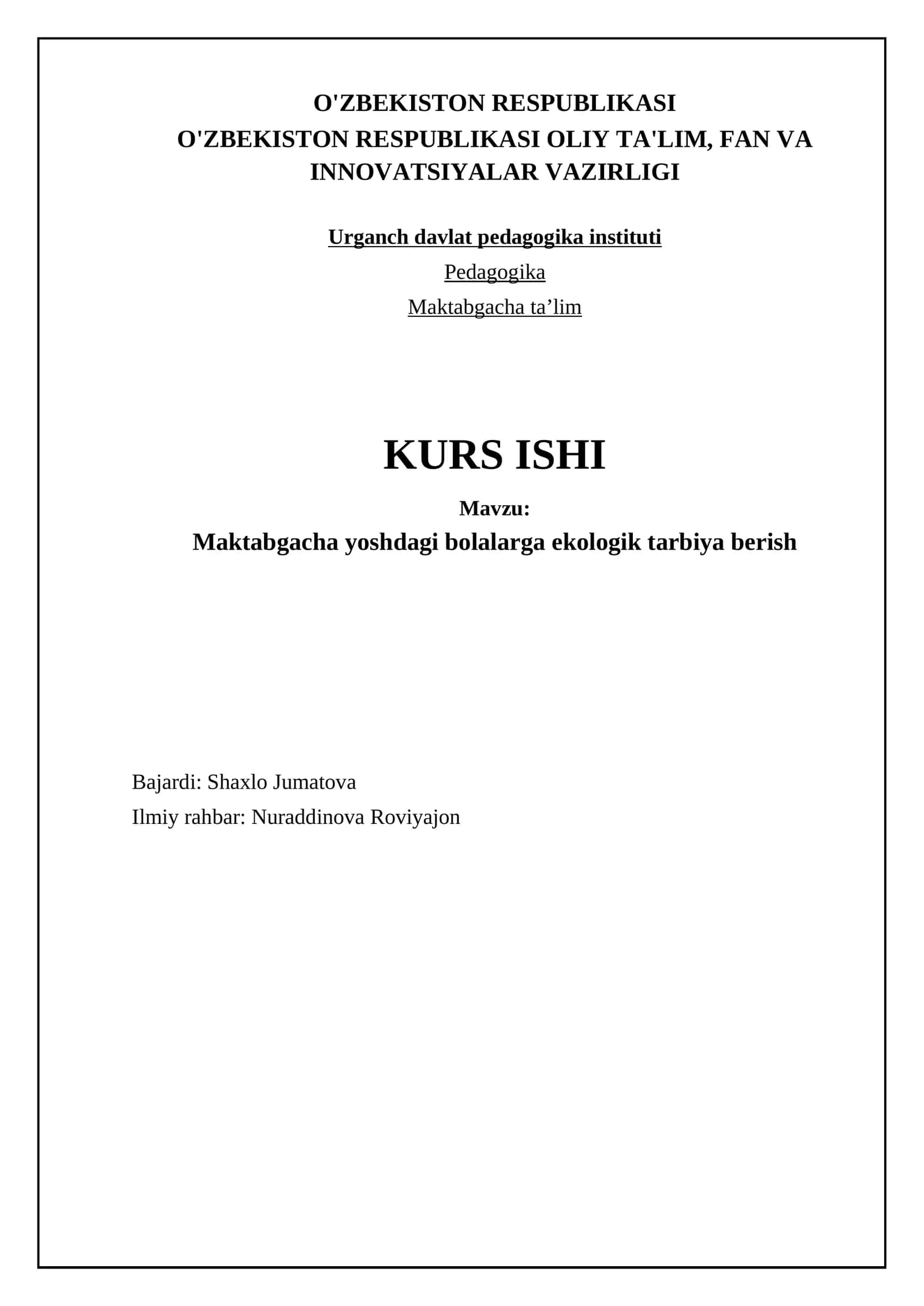 Maktabgacha yoshdagi bolalarga ekologik tarbiya berish 1