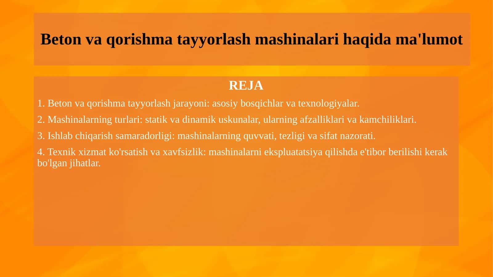 Beton va qorishma tayyorlash mashinalari haqida ma'lumot 1