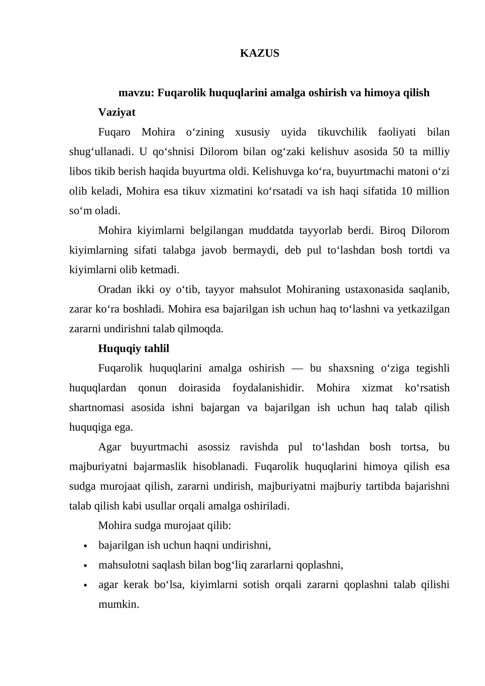 KAZUS Fuqarolik huquqlarini amalga oshirish va himoya qilish 1