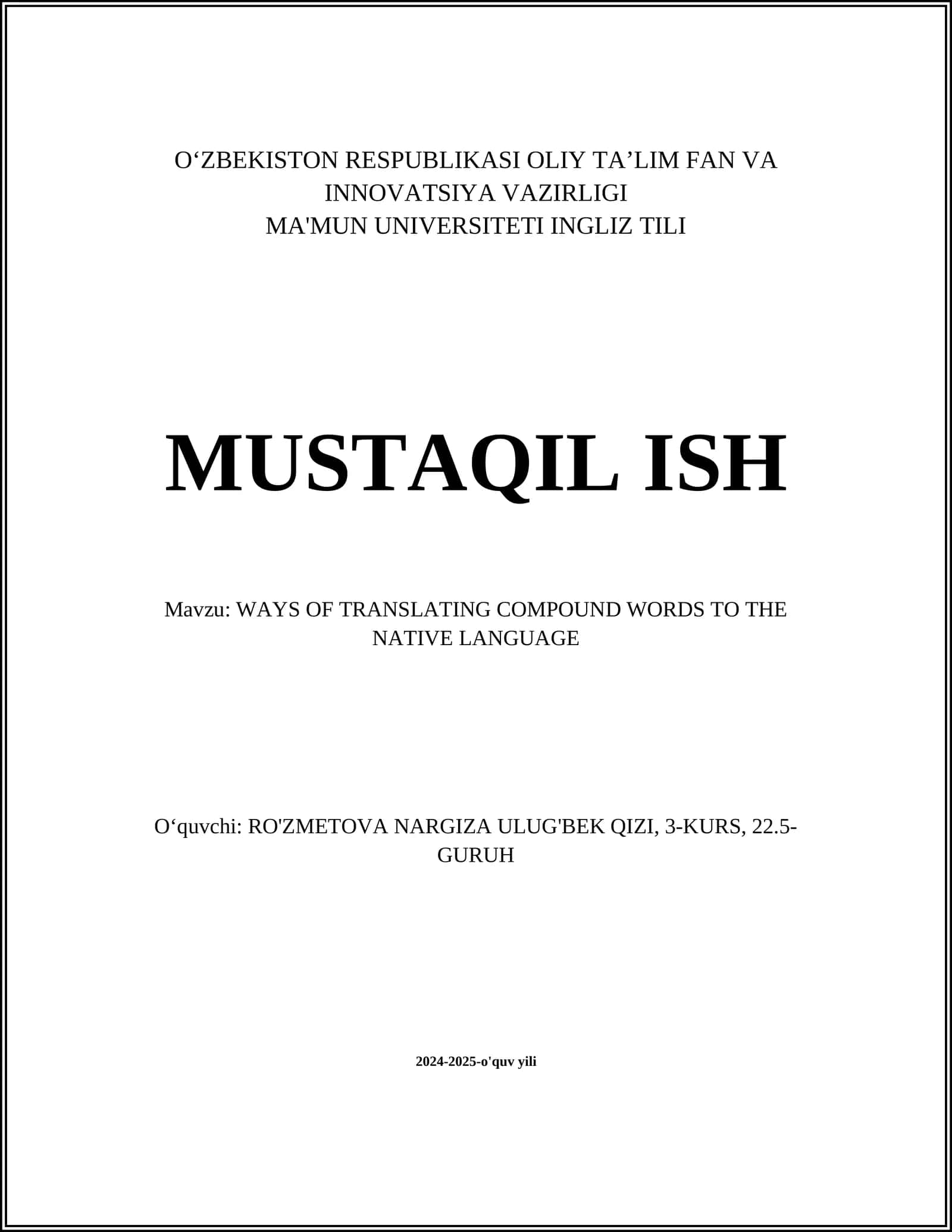 WAYS OF TRANSLATING COMPOUND WORDS TO THE NATIVE LANGUAGE 1