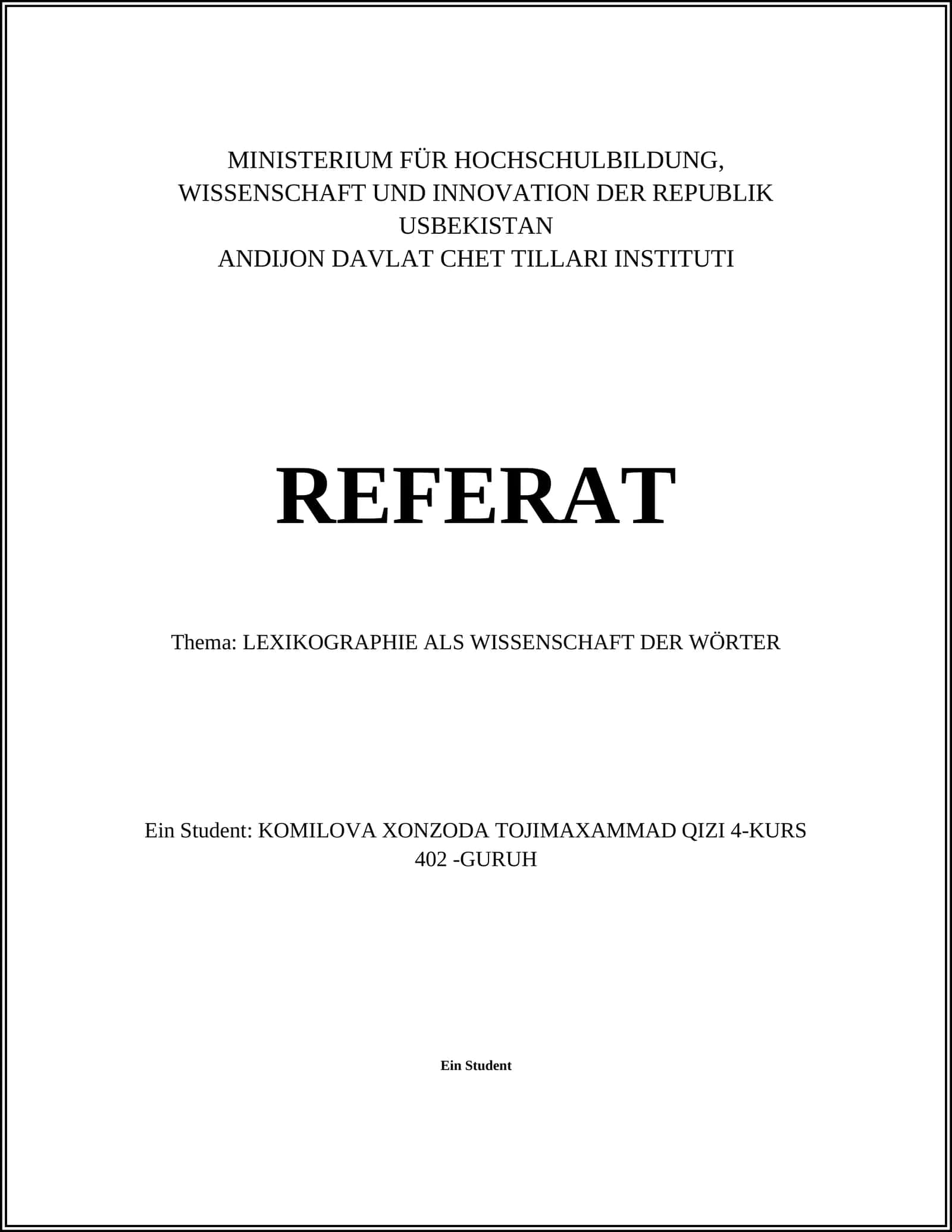 LEXIKOGRAPHIE ALS WISSENSCHAFT DER WÖRTER 1