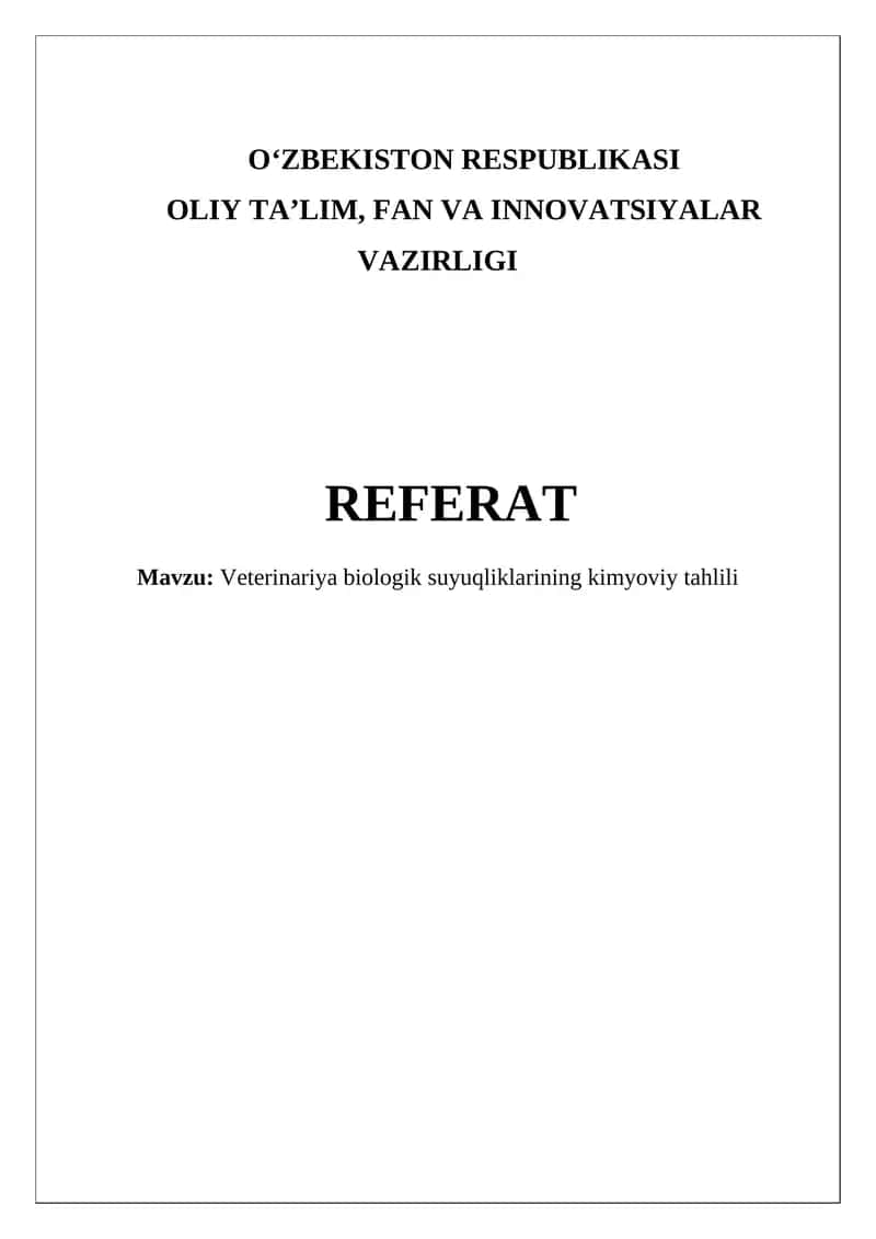 Veterinariya biologik suyuqliklarining kimyoviy tahlili 1