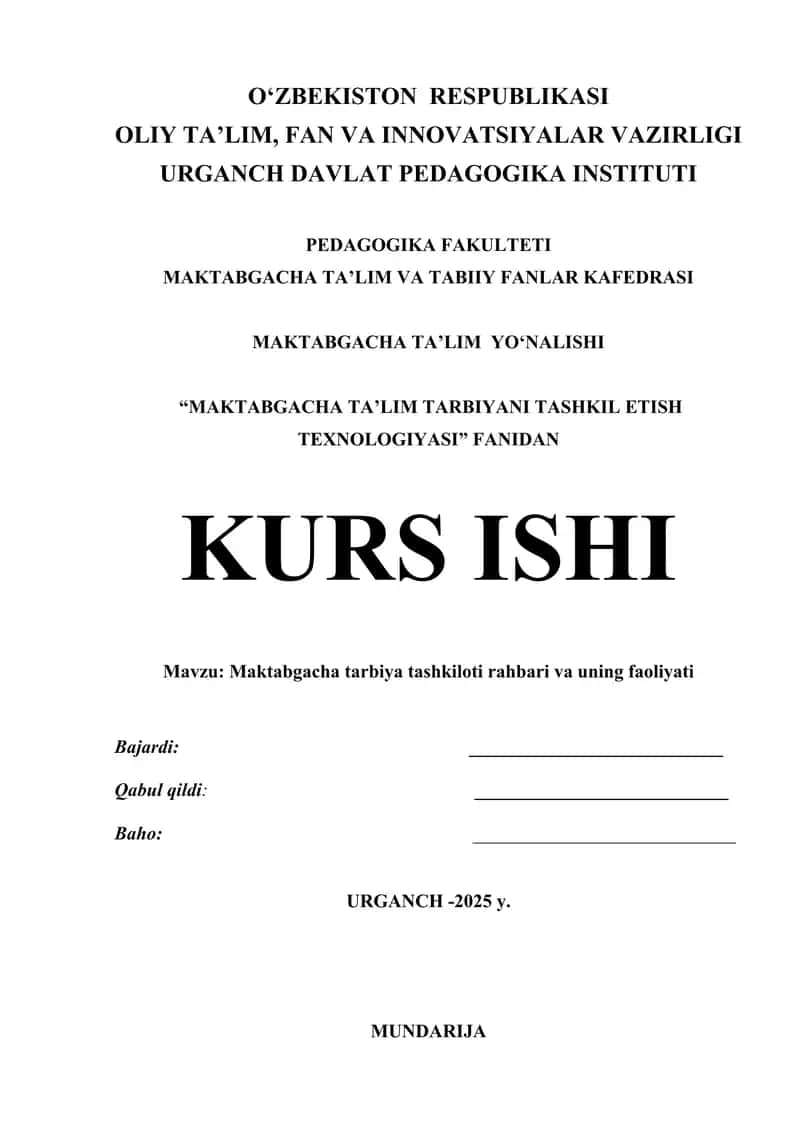 MAKTABGACHA TA’LIM TARBIYANI TASHKIL ETISH TEXNOLOGIYASI 1