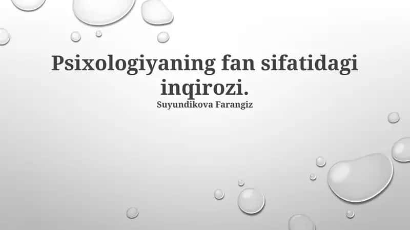 Psixologiyaning fan sifatidagi inqirozi 1