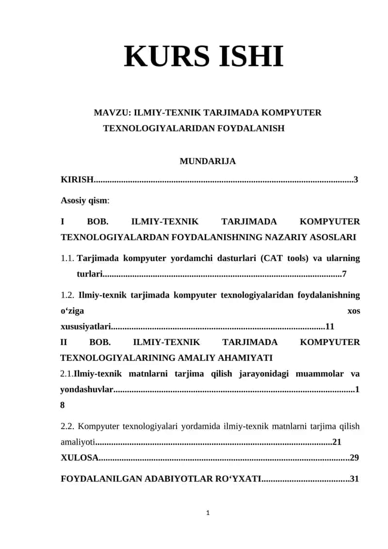 ILMIY-TEXNIK TARJIMADA KOMPYUTER TEXNOLOGIYALARIDAN FOYDALANISH 1