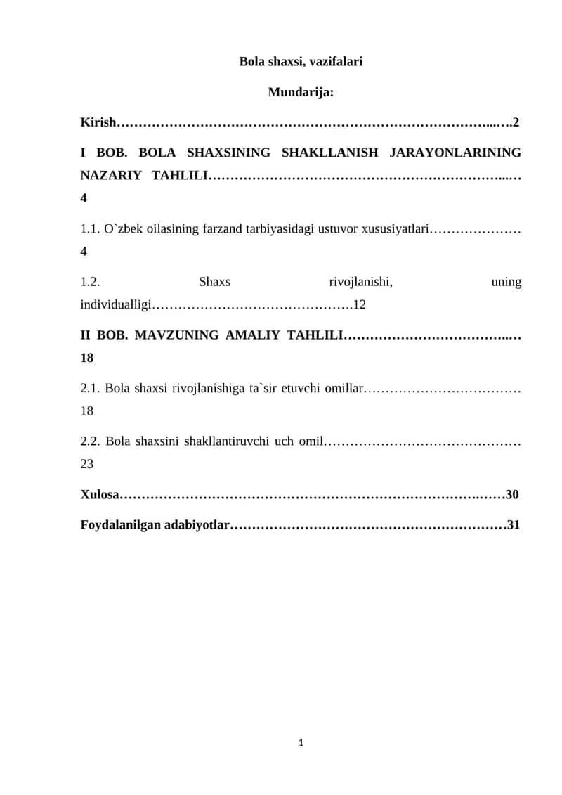 Bola shaxsi, vazifalari 1