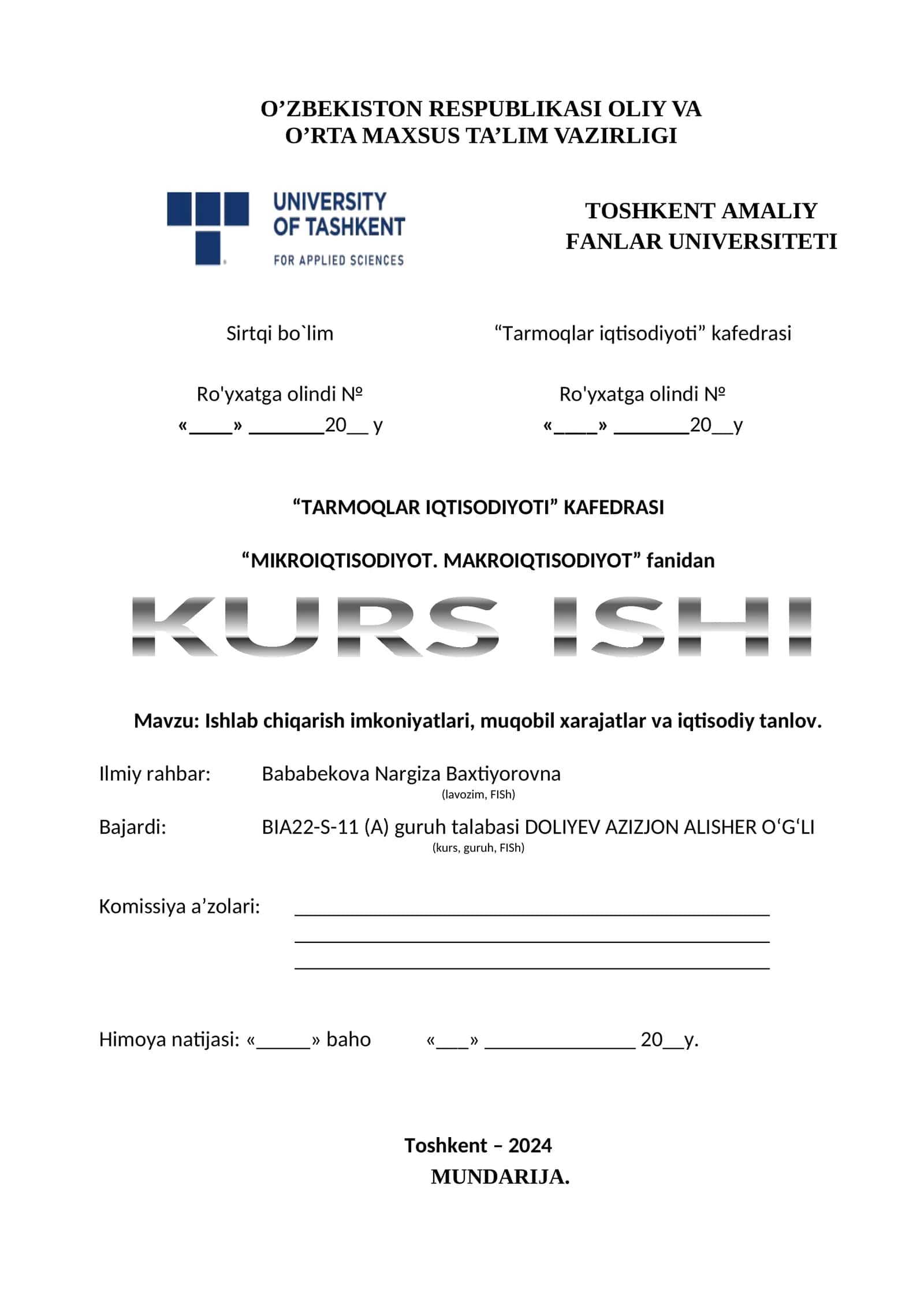MIKROIQTISODIYOT. MAKROIQTISODIYOT KURS ISHI 1