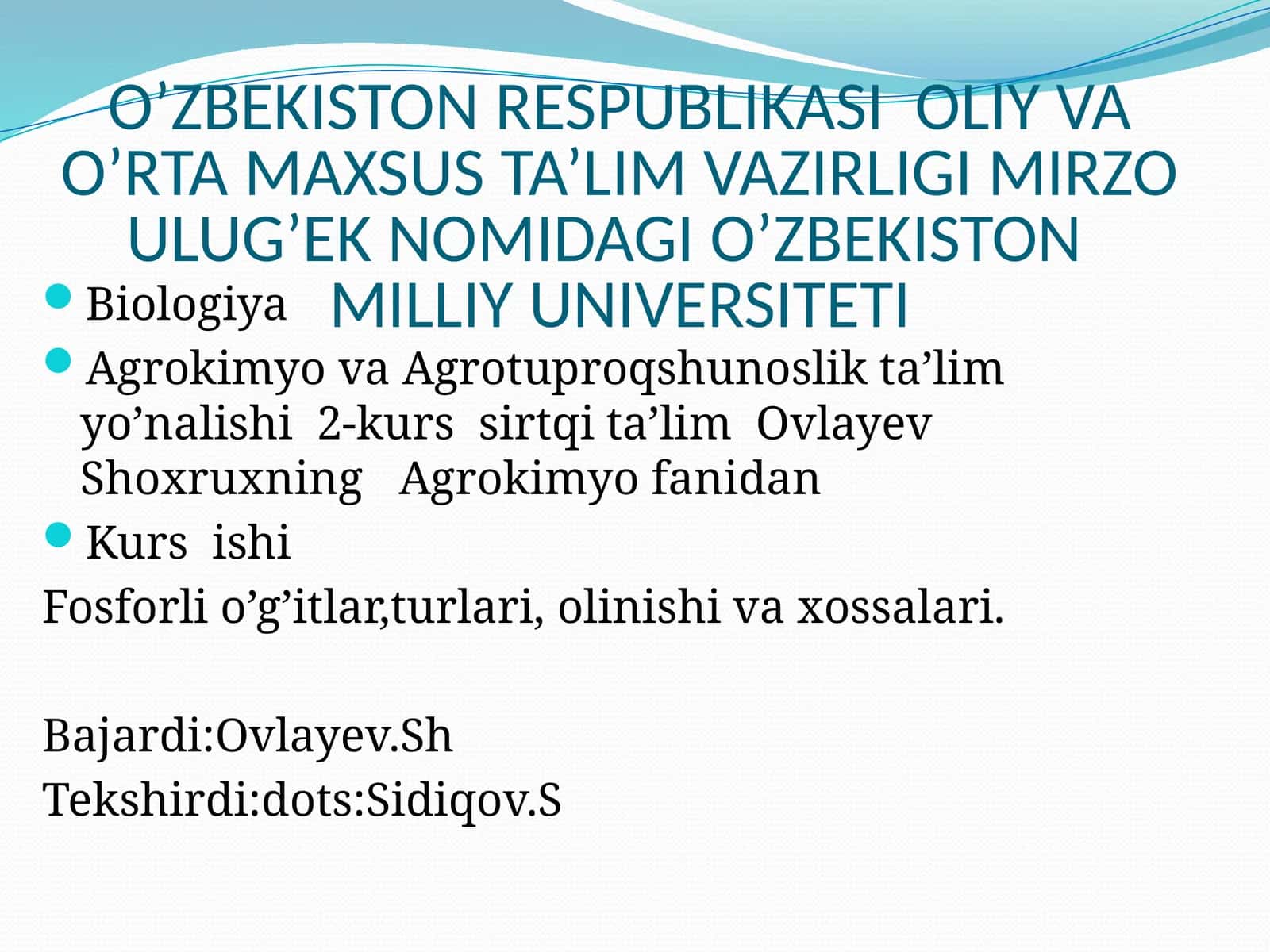 Agrokimyo va Agrotuproqshunoslik ta’lim yo’nalishi 1