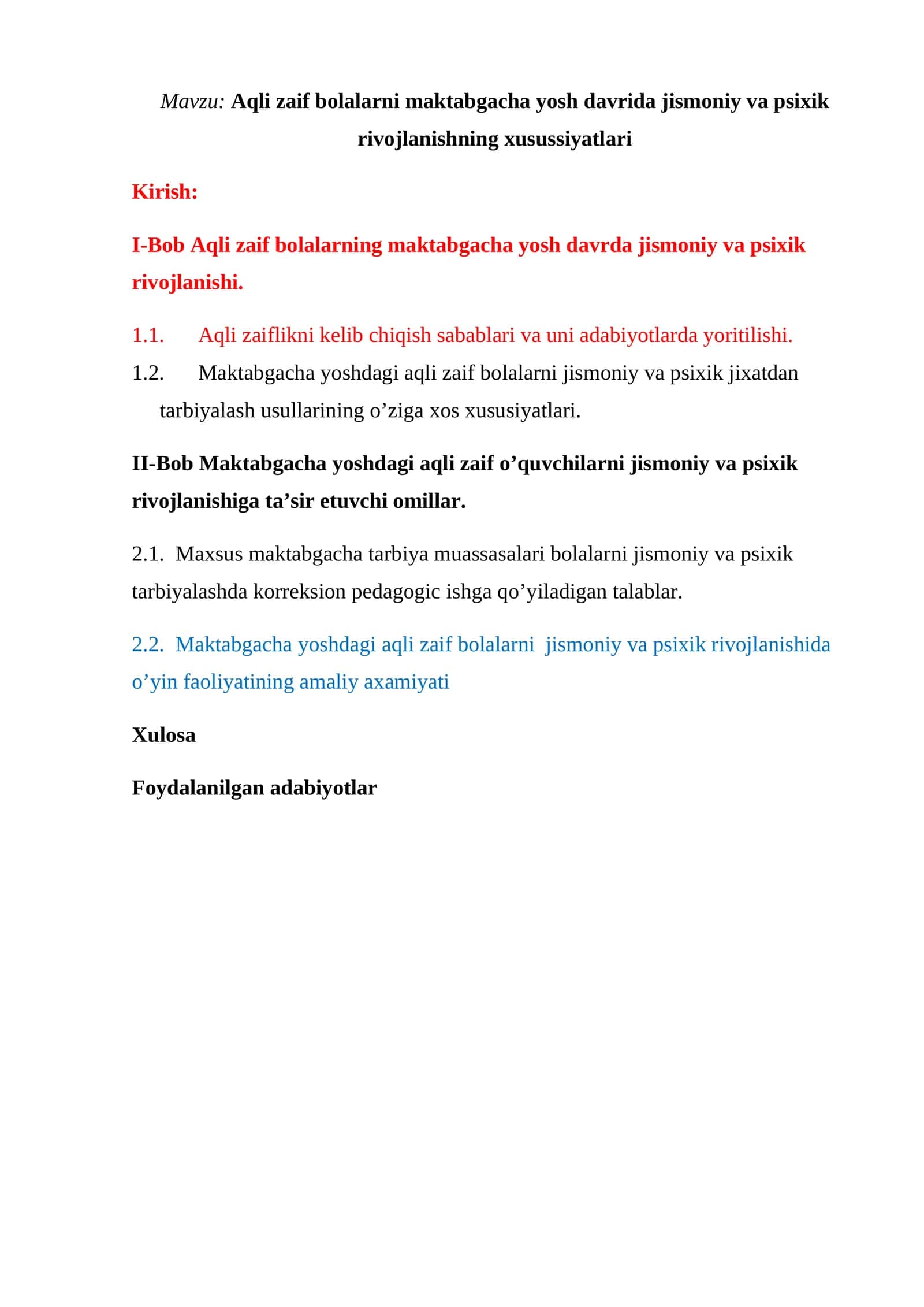 Aqli zaif bolalarni maktabgacha yosh davrida jismoniy va psixik rivojlanishning xusussiyatlari 1