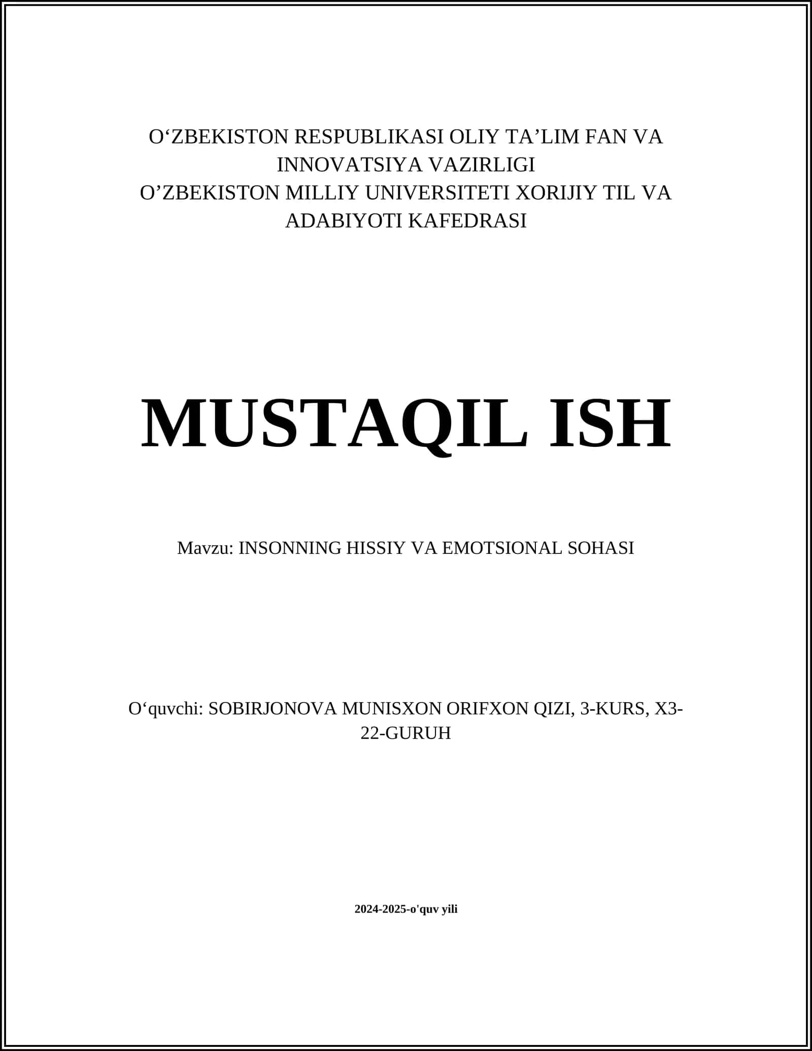 INSONNING HISSIY VA EMOTSIONAL SOHASI 1