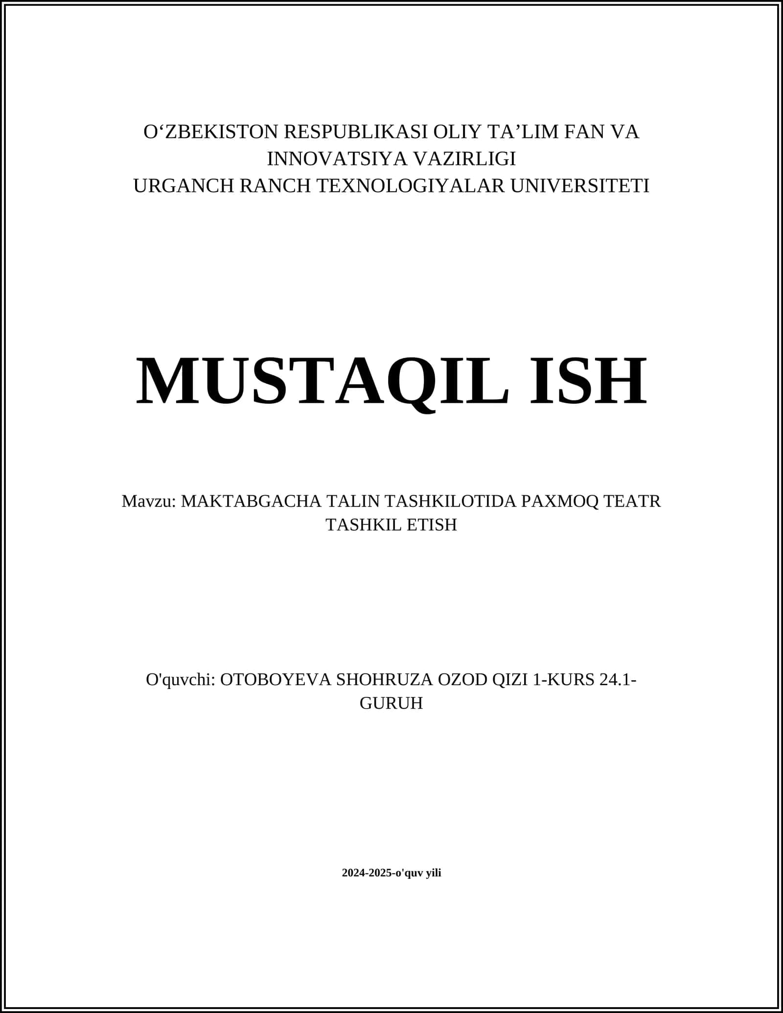 MAKTABGACHA TALIN TASHKILOTIDA PAXMOQ TEATR TASHKIL ETISH 1
