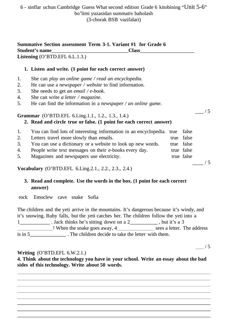 Cambridge Guess What second edition Grade 6 Kitobi "Unit 5-6" 1